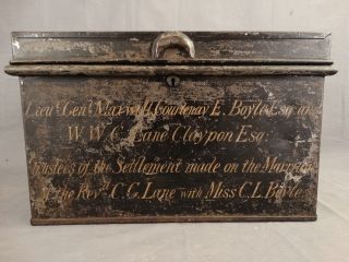 Ca.  1850 Antique 19thc Tin British Military Campaign Chest Old Tin Document Box photo