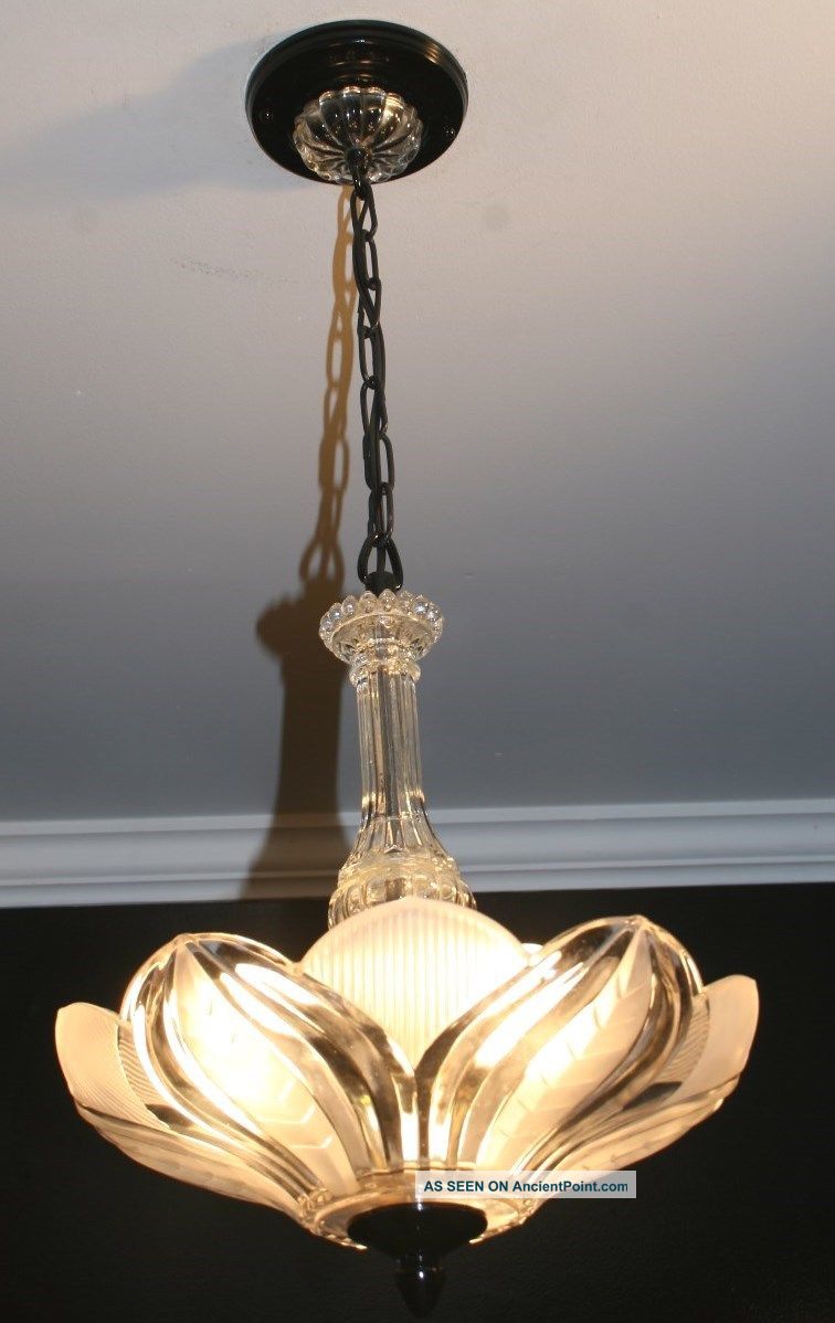 Antique Frosted Glass Custom Art Deco Light Fixture Ceiling Chandelier Sunflower Chandeliers, Fixtures, Sconces photo