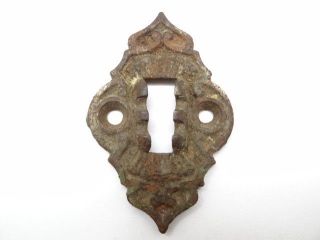 Antique Old Cast Iron Metal Door Escutcheon Hardware Skeleton Key Hole Cover photo
