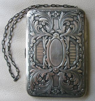 Antique Victorian Art Nouveau Silver T Coin Holder Card Case Compact Purse Tf photo