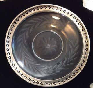Vtg Sterling Silver Overlay Cut Glass Small Plate photo