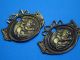 2 Antique Bronze Plaques // Lion With Cherub // Monastery 1800 France Metalware photo 1