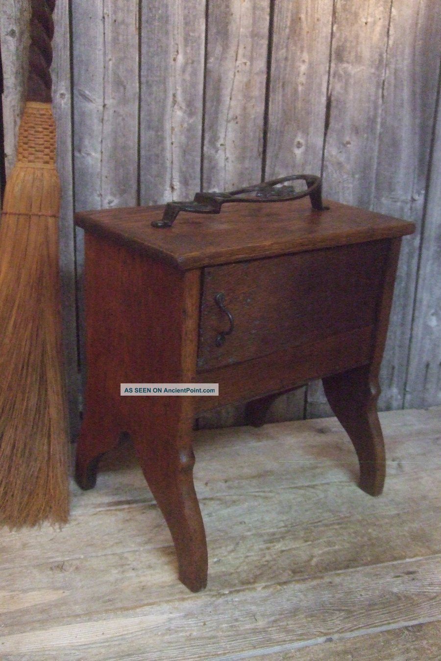 Antique Wooden Cabinet Table Shoe Shine Sewing Stand W/ Storage Cubby Aafa Other Antique Furniture photo