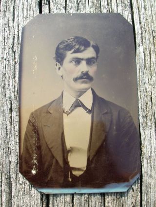 Rare Vintage Old Antique 2 1/2 X 4 Inch Tinted Photograph Tintype Of Gentleman photo