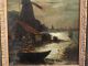 Antique Luminist Style Moonlight Seascape Old Windmill & Sailboats Oil Painting Other Maritime Antiques photo 3
