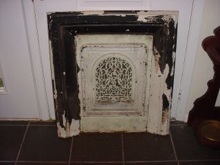 Antique Cast Iron Victorian Fireplace Mantle Plate W Ornate Summer Cover Insert photo