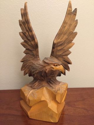 Hand Carved Wood Bird American Bald Eagle Figurine One Piece Of Wood photo