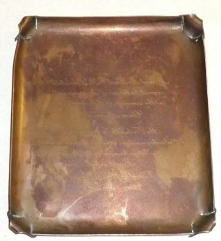 Antique Copper Tray Wedding Invitation Engraved Printing Plate Dated 1915 Ny photo