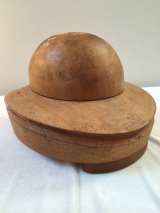 Vintage Wooden Hat Block Mold Brim & Crown B1 photo