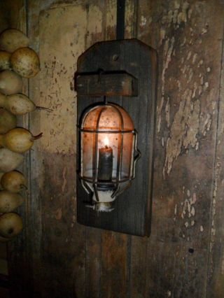 Primitive Early Look Farmhouse Lantern Light,  Old Barn Wood,  Wall Candle photo