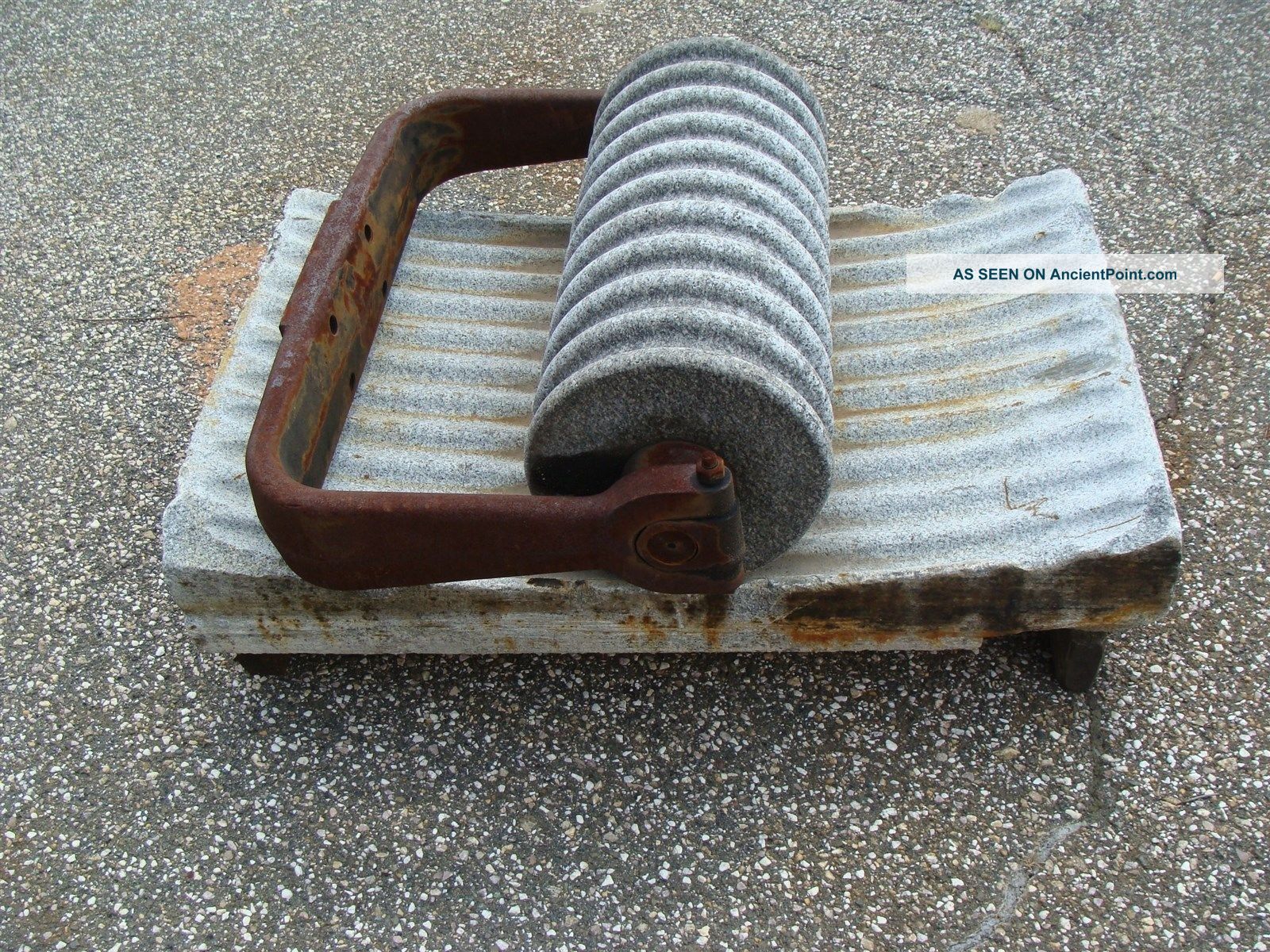Antique Granite Cocoa Bean Crusher Chocolate Conche Roller In Cradle Mill Stone Other Mercantile Antiques photo