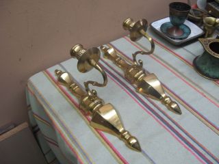 Pair @ 2 Vintage Brass Metal Wall Sconces Candle Holders 11 