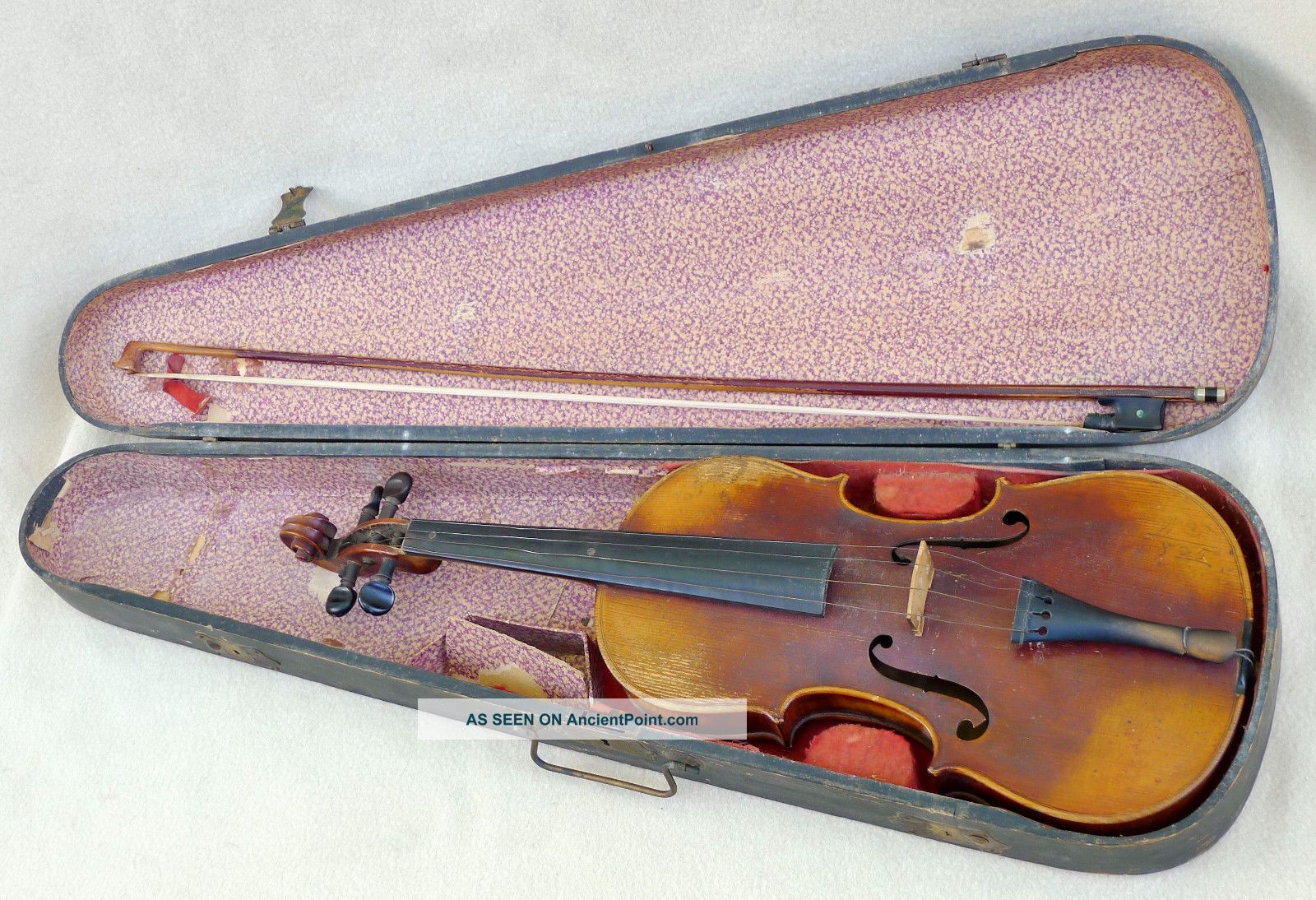 Unknown Antique 4/4 Violin Viullaume Bow Wood Case Rattlesnake Rattles Fiddle String photo