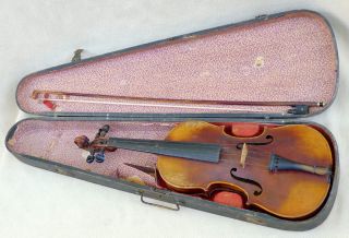 Unknown Antique 4/4 Violin Viullaume Bow Wood Case Rattlesnake Rattles Fiddle photo