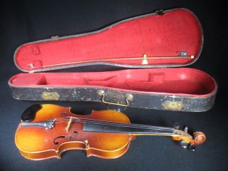 Antique Wood Antonius Stradivarius Violin Fiddle Music Wood Case & Bow photo