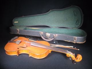 Old Antique Vintage Wood Violin Fiddle Music With Case & Bow photo