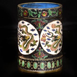 Chinese Cloisonne Hand - Carved Dragon Brush Pot W Qianlong Mark photo