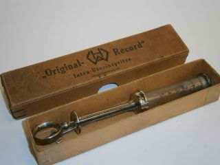 1900s Vintage German Medical Medicine Record Syringe Drp Veterinary Glass Metal photo