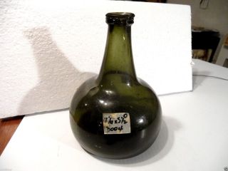 Hand Blown Old ' Onion ' Wine Bottle C1650 Deep Rough Pontil & Applied Lip photo
