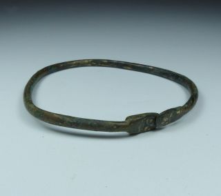 Ancient Roman Bronze Bangle With Snake Head Terminals 1st/2nd Ad photo