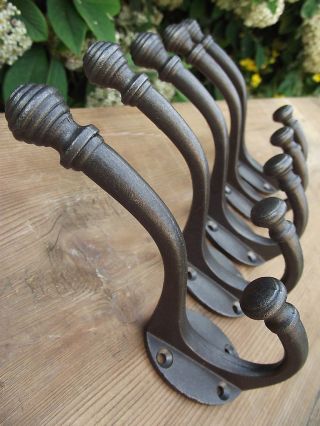 5 Victorian Vintage Style Cast Iron Beehive Tip Coat Hooks Pegs Rack Old Style. photo