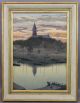 Vintage Mid 20thc F.  S.  Rousseau,  Sailboat Harbor & Sunset Oil Painting,  Nr Other Maritime Antiques photo 1