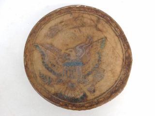 Late 19th Century Native American Indian Leather Drum W/ Hand Painted Us Eagle photo