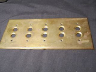 Rare Vintage Antique Push Button Brass Electrical 5 Lite Gang Switch Cover Plate photo
