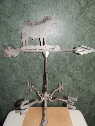 Vintage Farm Zinc Cow On Arrow Weathervane W All 4 Directionals Cool Look photo