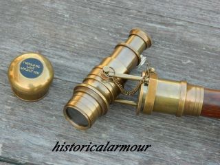 Wooden Folding Walking Cane Stick With Hidden Spy Brass Telescope On Handle photo