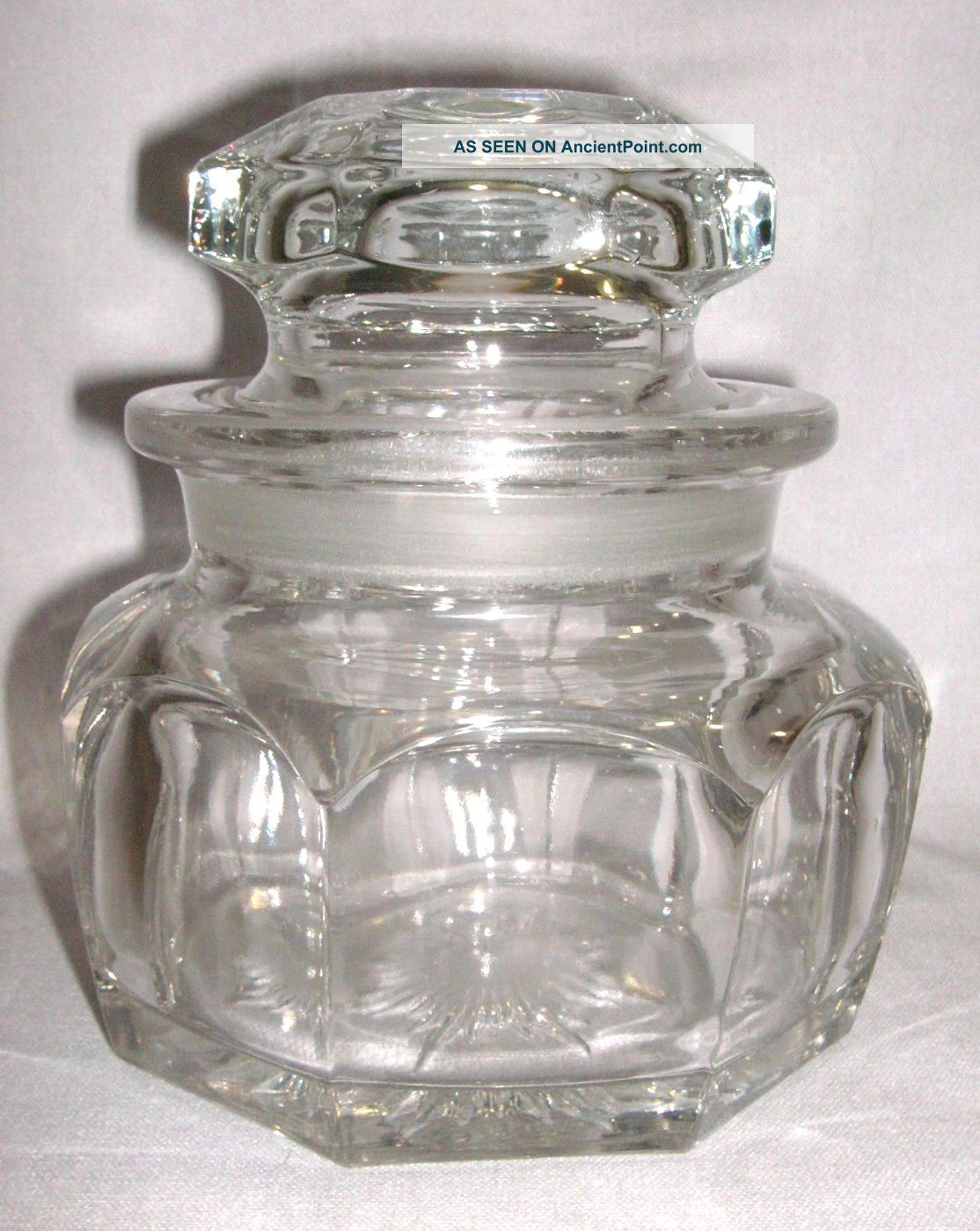 Vtg Antique Heavy Glass Apothecary Jar With Lid Patent Feb 5,  1907 Bottles & Jars photo