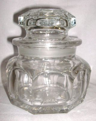 Vtg Antique Heavy Glass Apothecary Jar With Lid Patent Feb 5,  1907 photo