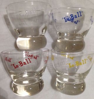 4 Eva Zeisel Lo Ball Glass Red Blue White Yellow Mid Century Modern Vintage Low photo