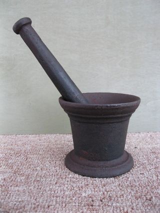 Antique Mortar & Pestle Cast Iron,  Pharmacy,  Druggist Drug Small No 1 Size, photo