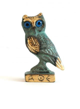 Ancient Greek Bronze Owl Gold Green Oxidization 526 photo