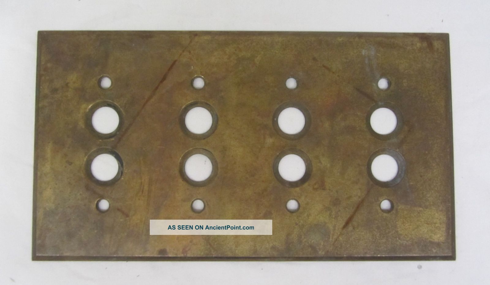 Antique 1901 Perkins 4 Push Button Brass Electrical Vtg Hduty Switch Cover Plate Switch Plates & Outlet Covers photo