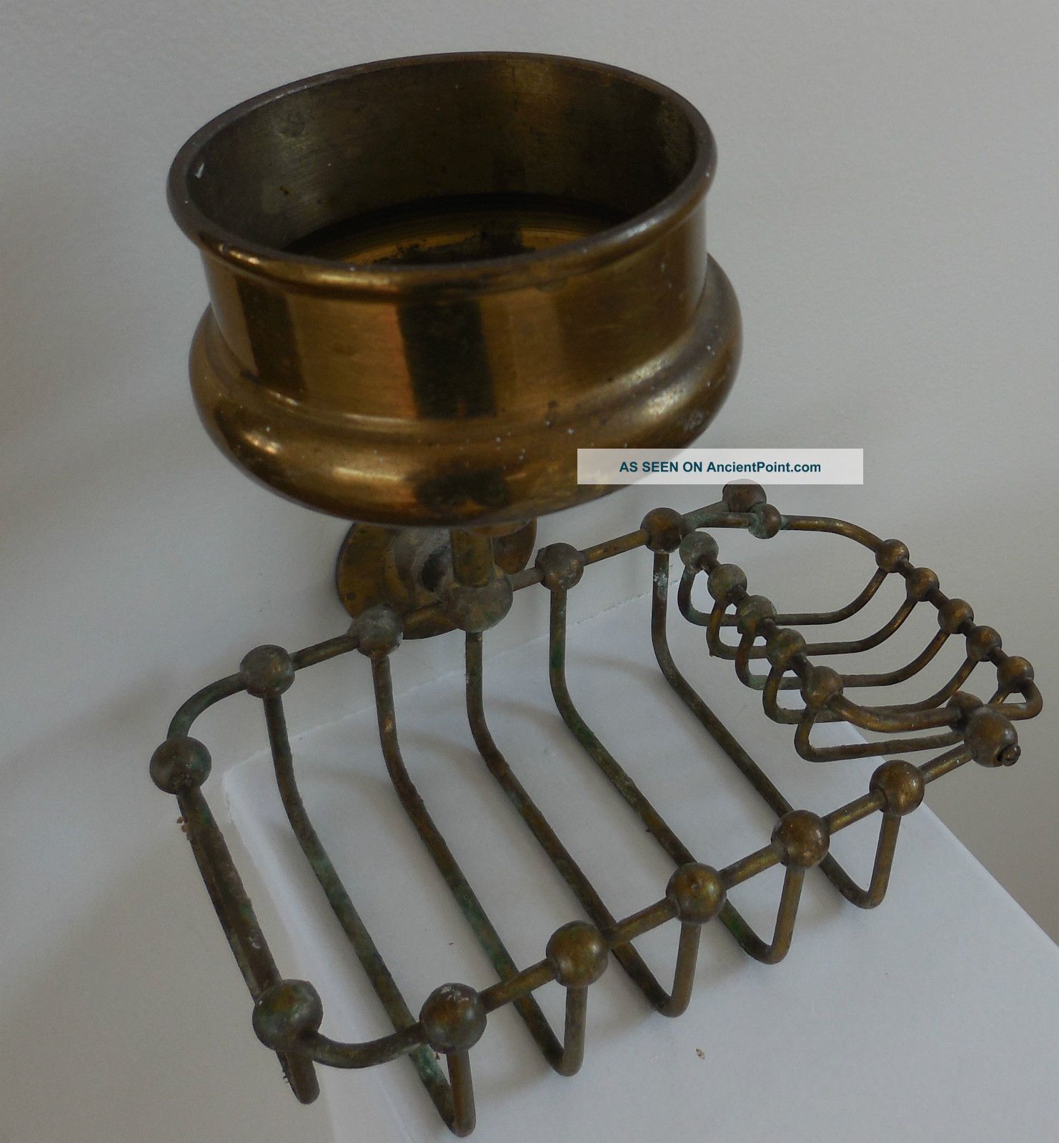 Antique Brass Swivel Soap Dish,  Cup,  Sponge Holder Claw Foot Tub Sink Wallmount Plumbing photo