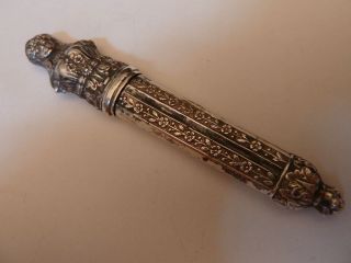 19th C.  Silver Needle Case,  Classical Woman On Cap,  Gmund,  Germany 