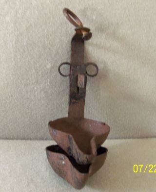 Black Primitive Double Iron Cruise Grease Burning Lamp/scottish 18th C photo