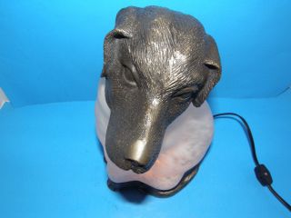 Vintage Cast Metal Terrier Dog Statue Electric Lamp W Iridescent Glass Shade photo