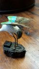 Antique Silver & Cloisonne Bird On Wooden Stand With Semi - Precious Stones Other Antique Decorative Arts photo 2