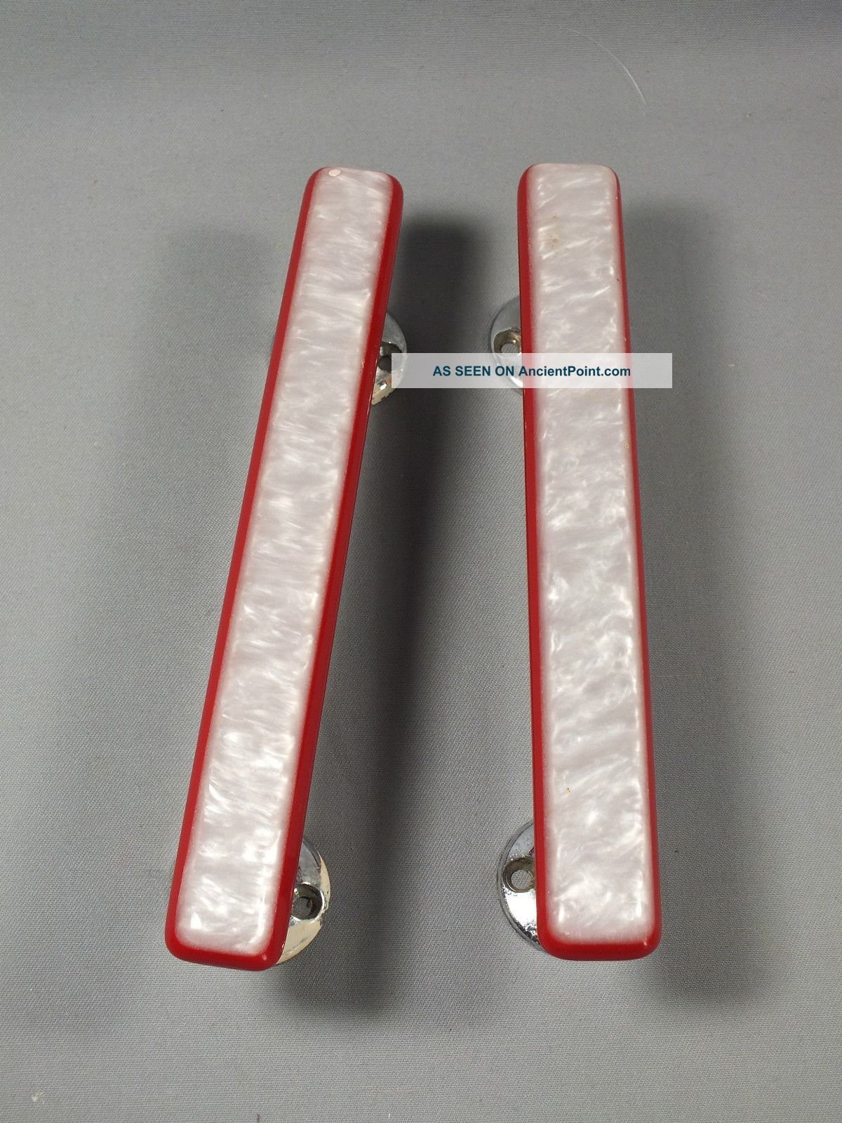 Art Deco Straight Red & Pearl Door Drawer Handle Pulls - 7 