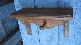 Small Vintage Hand Made Wall Shelf Mid Century Primitive Very Rustic W Coat Hook photo
