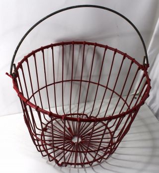 Old Red Vinyl Coated Metal Wire Egg Gathering Basket Vintage 180704 photo