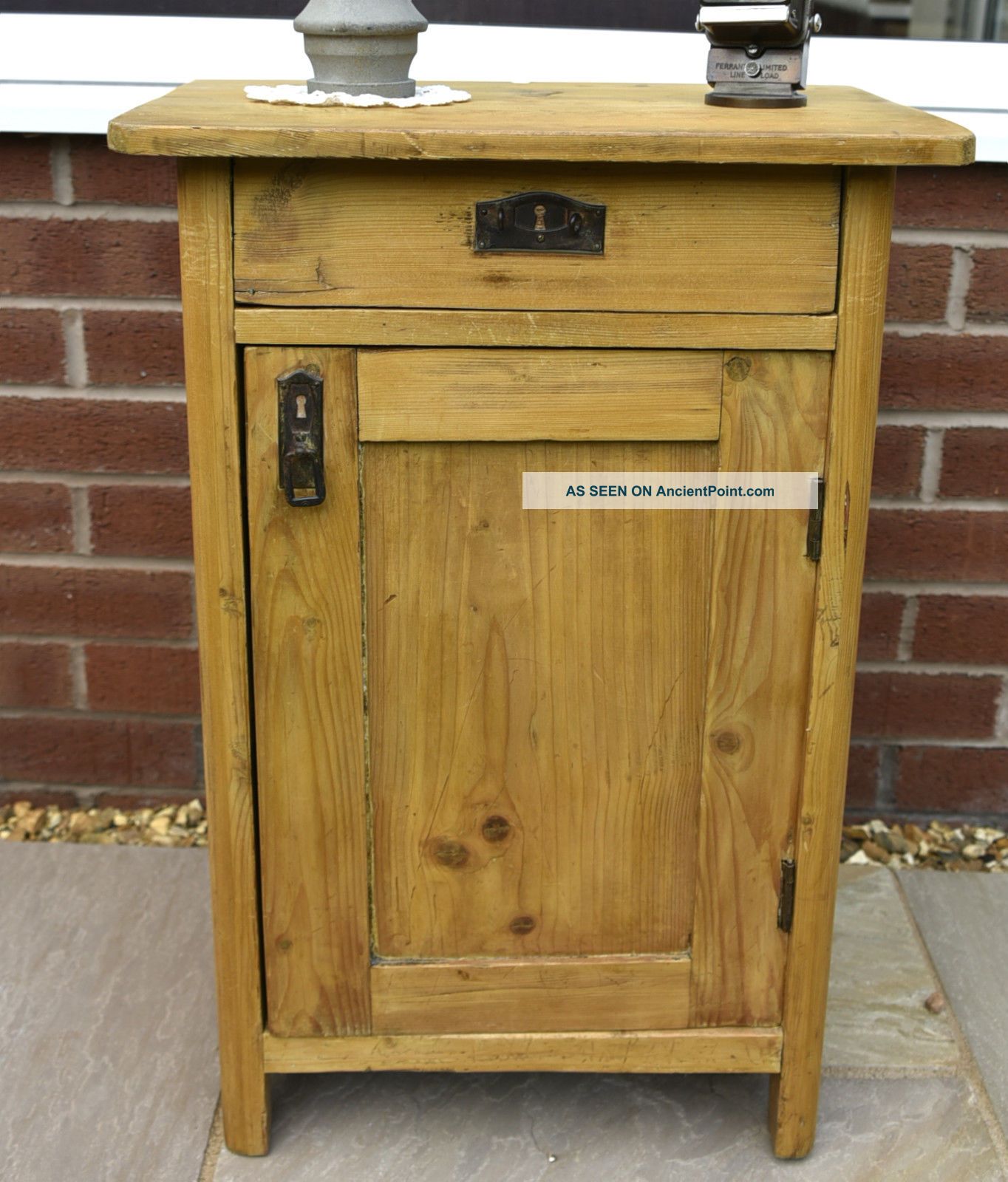 Antique Pine Rustic Pot Cupboard Bedside Cabinet With Drawer Shabby Chic 1800-1899 photo