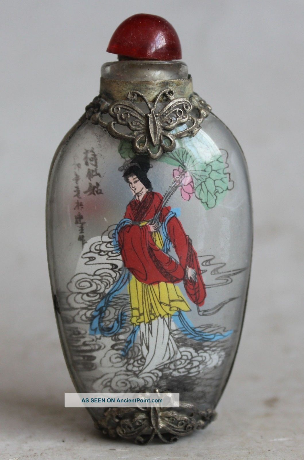 Chinese Miao Silver Glass Inside Painting 8 Immortal God He Xiangu Snuff Bottle Snuff Bottles photo