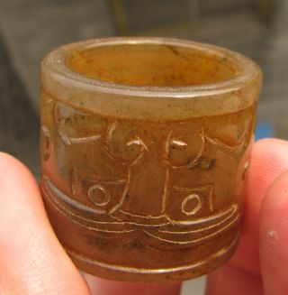 Vintage Chinese Natural Stone Jade Man Thumb Ring Size14 photo