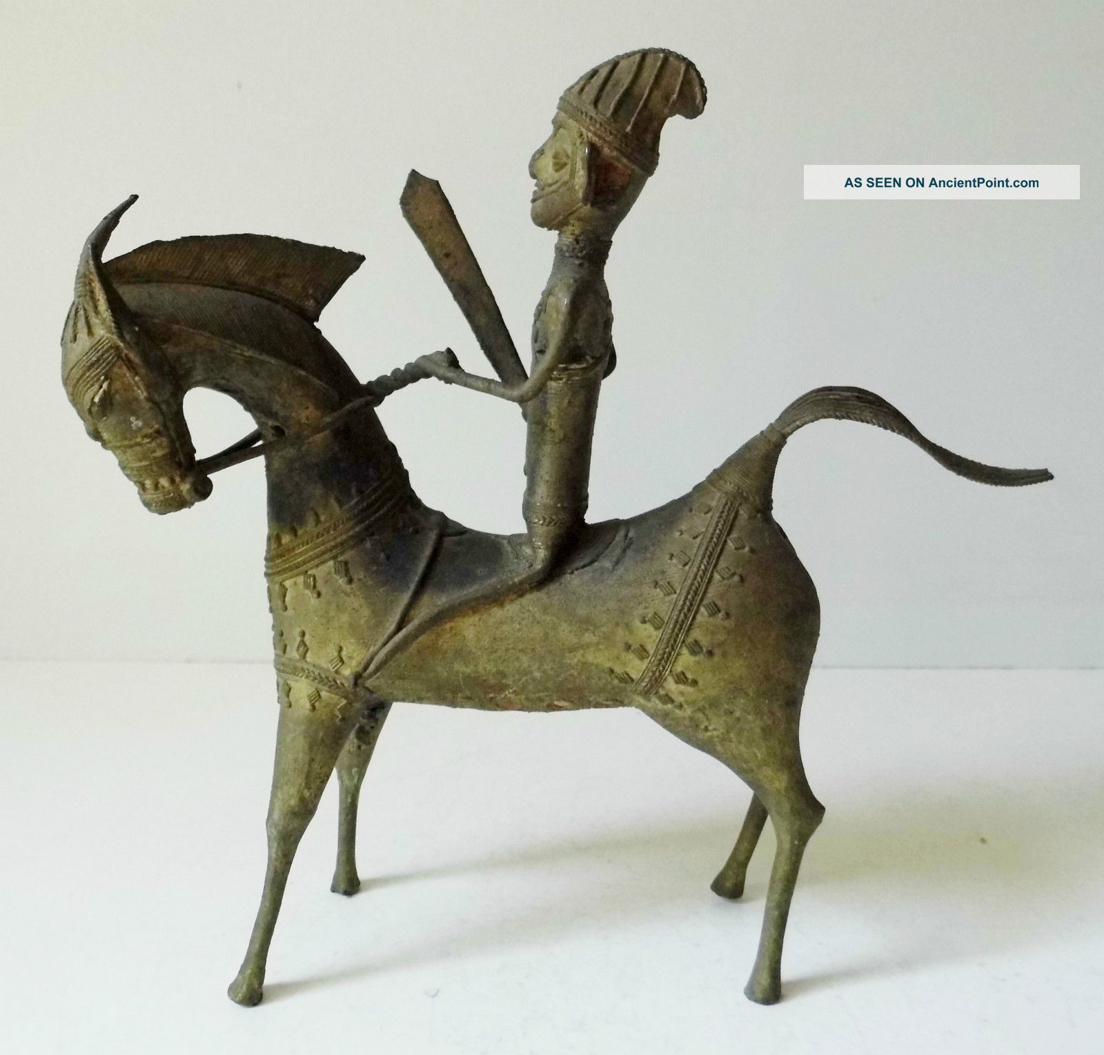 Old African Benin Bronze Warrior On Horseback - Extremely Rare Piece Other African Antiques photo