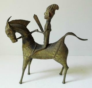 Old African Benin Bronze Warrior On Horseback - Extremely Rare Piece photo
