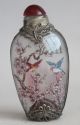 Chinese Miao Silver Glass Inside Painting Butterfly Flower Bird Snuff Bottle Snuff Bottles photo 2